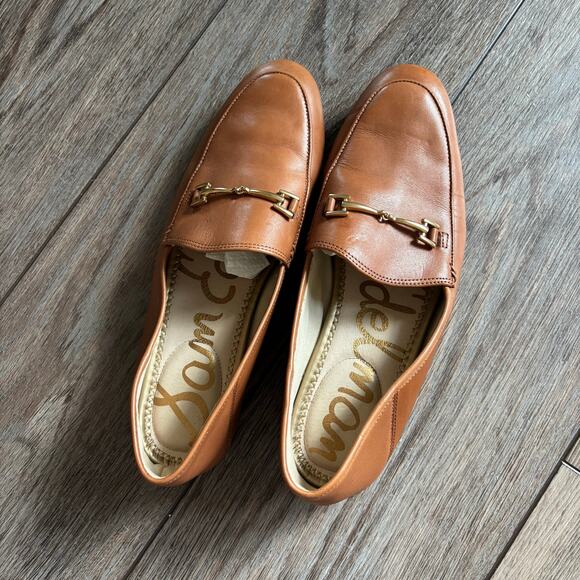 sam edelman brown saddle smooth leather loafer gold buckle Loraine bit slip on - Picture 1 of 4